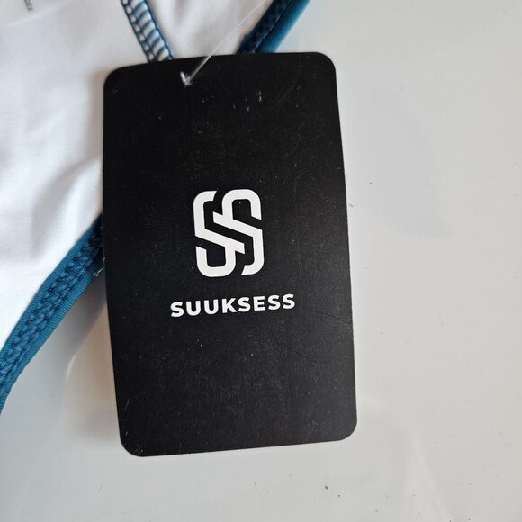 Womens Teal High-Waisted Bikini Set With Mesh Detail & Halter Neck Tie Size L - Picture 8 of 9